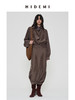 HIDEMI 【当当同款】进口可再生纤维纽扣堆堆领设计感做旧水洗缎面套装 上衣/茧型半裙 勃艮第红/乌木灰棕 商品缩略图4