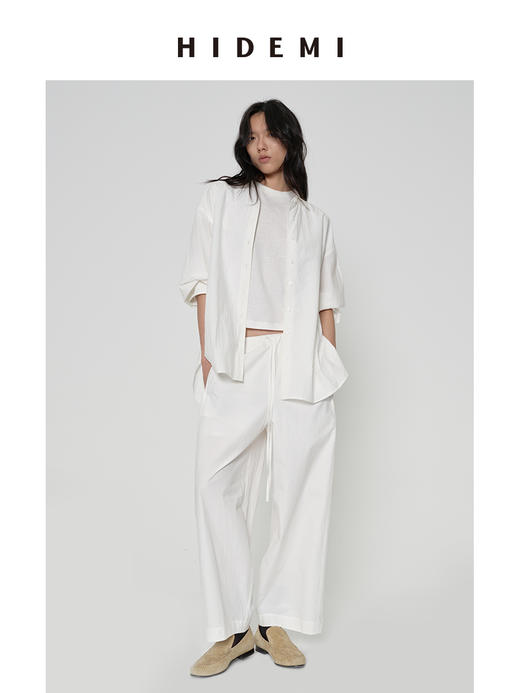 HIDEMI 甄选长绒棉酵素水洗做旧感空气微褶皱极简廓形男朋友衬衫 商品图7