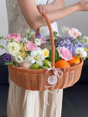 【藤编】水果花篮套二/鸡蛋月子花篮（大号34*26*34 小号31*24*29）