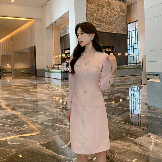 奢姿2025年春季新款大码女装拼接织带V领裙子胖妹妹小香风连衣裙9943826471 商品图1