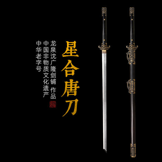 星合唐横刀 传统宝剑 汉唐宝剑 龙泉沈广隆宝剑 花纹钢 未开刃 商品图0