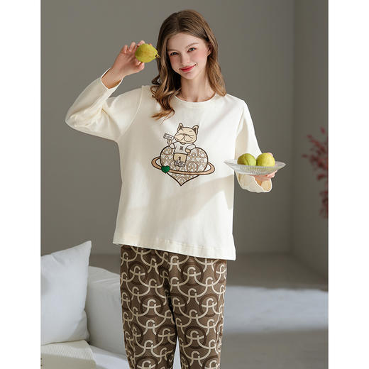 芬腾情侣睡衣春秋季纯棉长袖女宽松休闲男青年全棉大码家居服套装 商品图2
