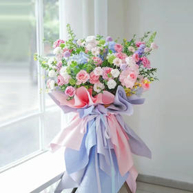 粉蓝色系开业篮派对款——开业花篮高端乔迁庆典商务用花|北京5环内免费送花上门