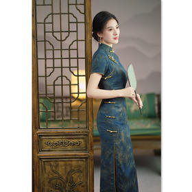 2024秋季新款改良新中式老上海复古中国风仿醋酸长款短袖旗袍SYK66633