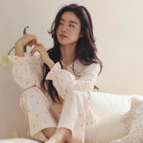 芬腾纯棉睡衣女士长袖秋季舒适休闲宽松开衫可爱家居服套装春秋款