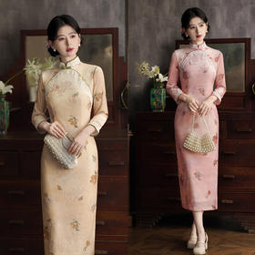时尚改良新中式，丝绒双层圆襟旗袍GX-35626