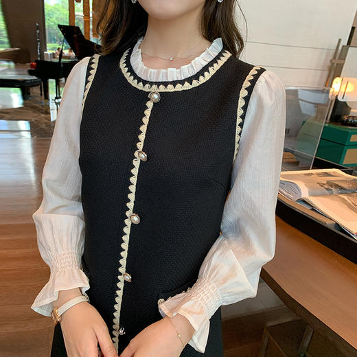 奢姿2024秋季新款大码女装木耳边圆领裙子胖妹妹拼接假两件连衣裙9943890178 商品图1