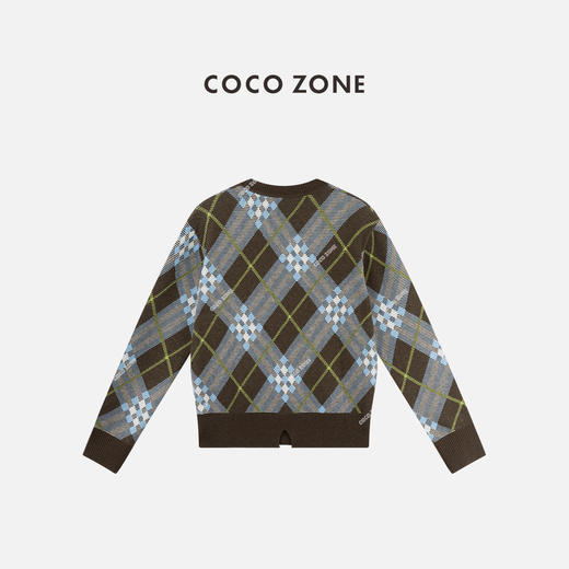 COCO ZONE 时尚撞色格子针织衫气质圆领长袖上衣CC2C1899 商品图1