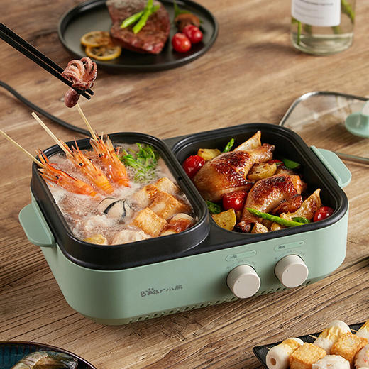 小熊（Bear）火锅烧烤一体锅烤肉盘电烤盘涮烤电烤炉家用煎鱼烤肉锅烤肉机不粘无烟 DKL-C12J5 绿色 1层 商品图9
