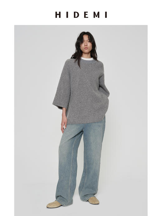 HIDEMI 多重水洗复古感做旧蓝灰调中低腰直筒牛仔裤 商品图6