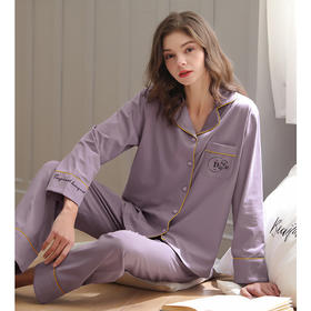 芬腾睡衣全棉休闲春秋季情侣开衫男女纯色棉长袖长裤家居服套装