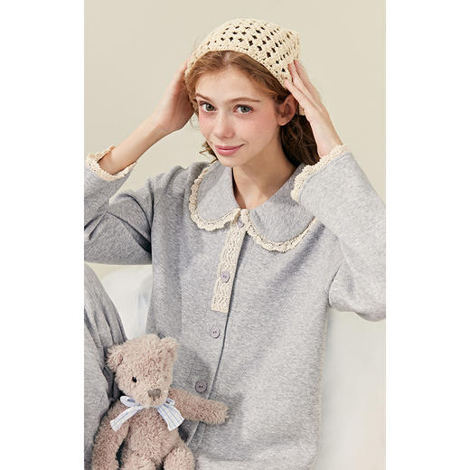 芬腾睡衣女空气棉夹层秋冬纯棉长袖套装春秋三层加厚加大码家居服 商品图3