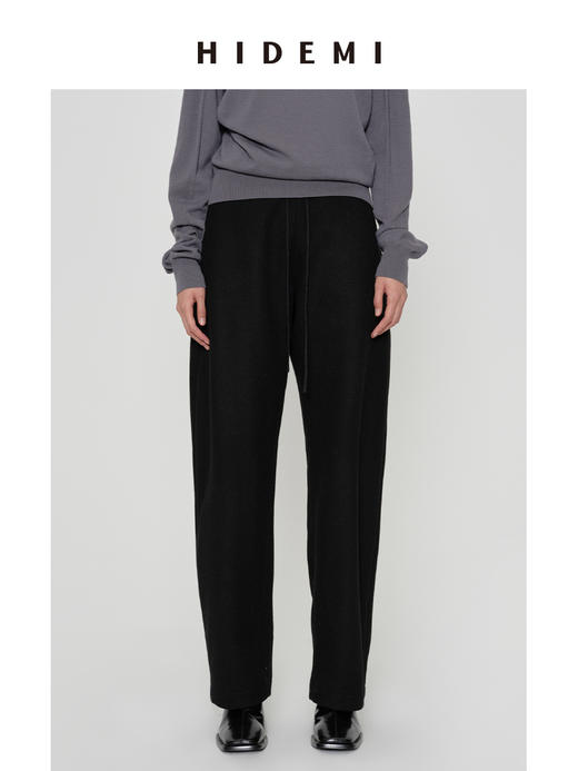 HIDEMI 进口澳洲绵羊毛全毛厚款立体剪裁茧型裤羊腿裤 意大利米/艺术灰/黑色 商品图6