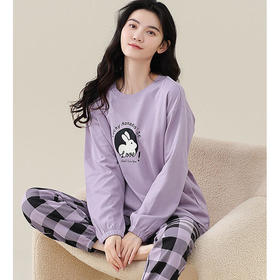睡衣女纯棉春秋长袖圆领全棉韩版卡通少女宽松休闲家居服套装  芬腾