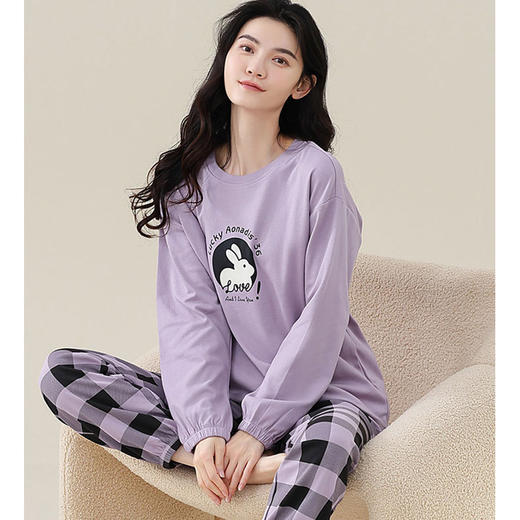 睡衣女纯棉春秋长袖圆领全棉韩版卡通少女宽松休闲家居服套装  芬腾 商品图0