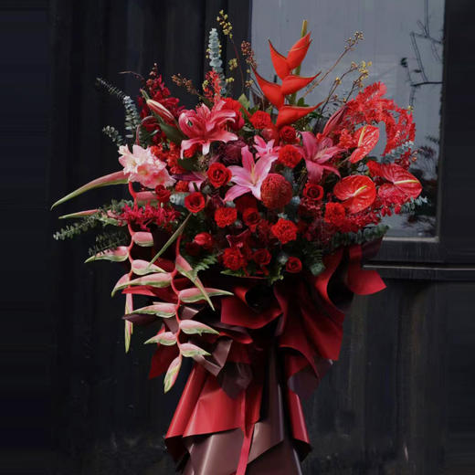 红色系开业篮（吊鸟款）开业大吉——开业花篮高端乔迁庆典商务用花|北京5环内免费送花上门 商品图0