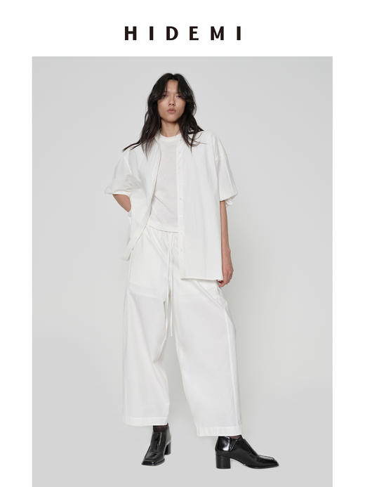 HIDEMI 甄选长绒棉酵素水洗做旧感空气微褶皱极简廓形男朋友衬衫 商品图0