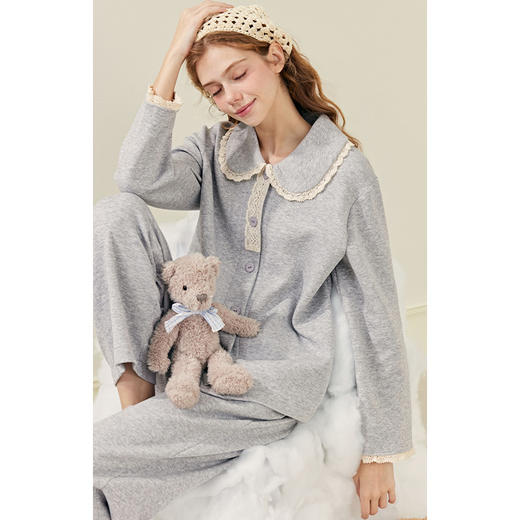 芬腾睡衣女空气棉夹层秋冬纯棉长袖套装春秋三层加厚加大码家居服 商品图1