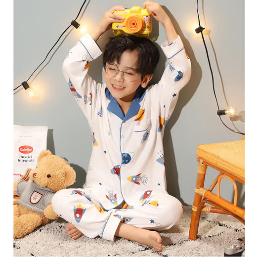 芬腾男童春秋睡衣长袖纯棉卡通男孩宝宝儿童中大童全棉家居服套装 商品图0