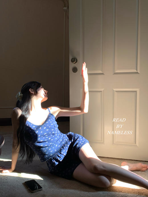 Read Nameless /韩国小碎花睡衣4件套 藏青色 可外穿 商品图4