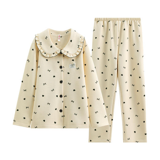 芬腾春秋季纯棉女睡衣针织薄夹棉全棉长袖套装女款休闲甜美家居服 商品图4