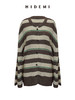 HIDEMI 【当当同款】进口羊驼毛混纺多股纱线条纹松弛感大廓形圆领纽扣开衫外套 黑灰条纹/绿紫条纹/棕绿条纹/灰粉条纹 商品缩略图11