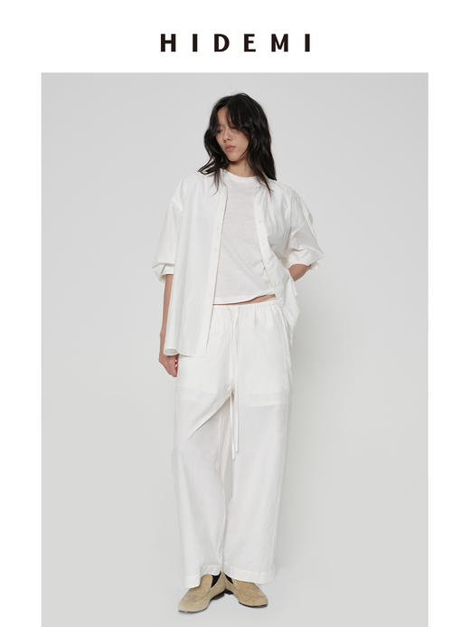 HIDEMI 甄选长绒棉酵素水洗做旧感空气微褶皱极简廓形男朋友衬衫 商品图5