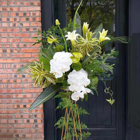 白绿基调开业花篮——开业花篮高端乔迁庆典商务用花|北京5环内免费送花上门