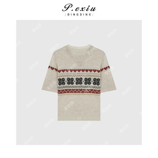 03-4潘依绣丁丁宠粉亚麻清凉感撞色提花短袖针织开衫 D390 商品图2