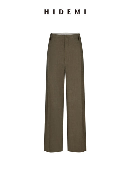 HIDEMI 沙漠枯米黄色中高腰阔腿长裤西裤 商品图8