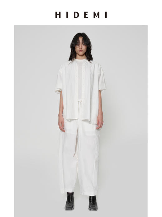 HIDEMI 甄选长绒棉酵素水洗做旧感空气微褶皱极简廓形男朋友衬衫 商品图3