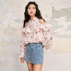 甜美浪漫感晕染印花挂脖荷叶边长袖上衣MC88TP612 商品缩略图1