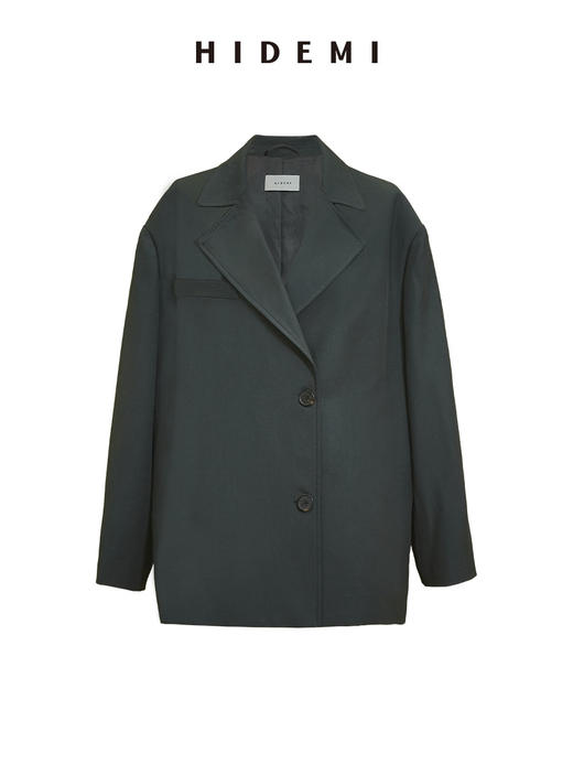 HIDEMI 莫兰迪灰蓝色极简廓形宽肩垫肩设计感甄选可再生纤维高翻领复古男朋友式西装 商品图5