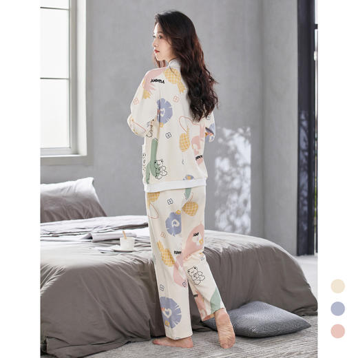 睡衣女纯棉春秋季开衫长袖长裤全棉全棉家居服套装   芬腾 商品图3