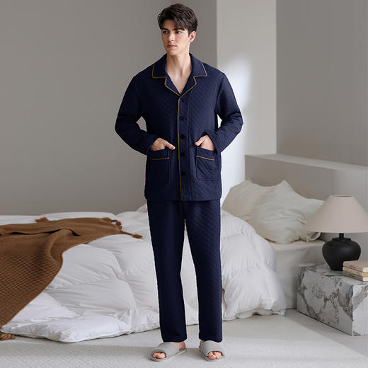 芬腾睡衣男空气棉夹层秋冬纯棉长袖套装青年宽松加大码家居服春秋 商品图4