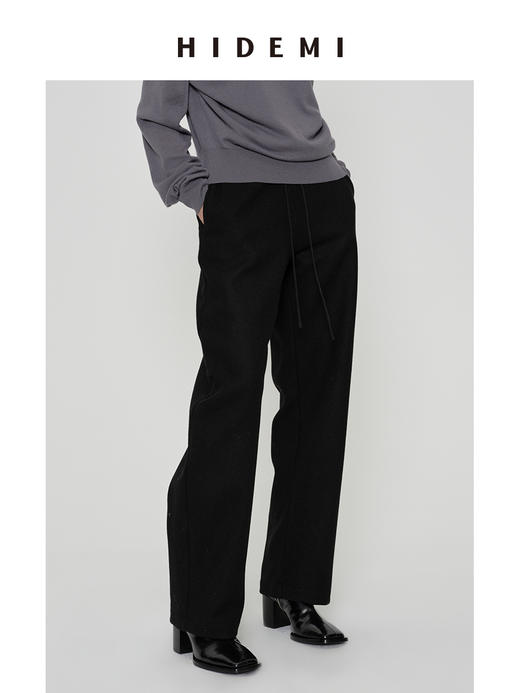 HIDEMI 进口澳洲绵羊毛全毛厚款立体剪裁茧型裤羊腿裤 意大利米/艺术灰/黑色 商品图7