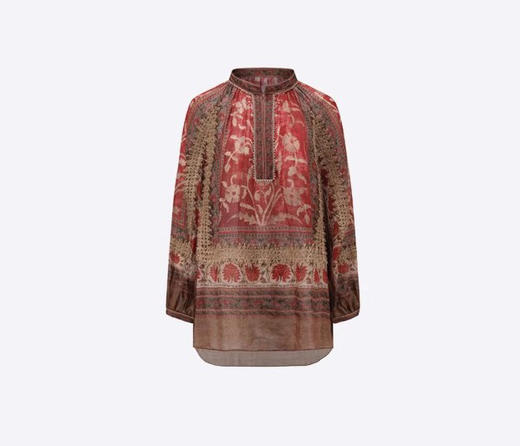 法国苎麻民族风定拉印花蕾丝拼接轻薄长袖宽松衬衫 商品图4