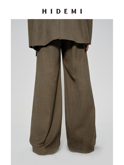 HIDEMI 沙漠枯米黄色中高腰阔腿长裤西裤 商品图7