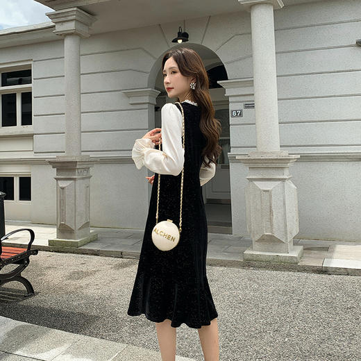 奢姿大码女装2025春季减龄木耳边拼接连衣裙胖妹妹喇叭袖时尚裙子9943890167 商品图3