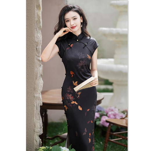 2024秋新款复古国风针织修身日常新中式长款短袖旗袍SYK66718 商品图2