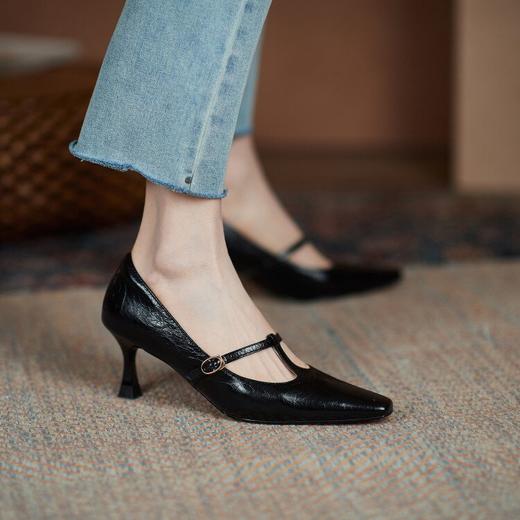 【预售5天】里外全皮简约丁字扣带高跟鞋春秋小方头单鞋女真皮细跟鞋MLJ&A316 商品图3