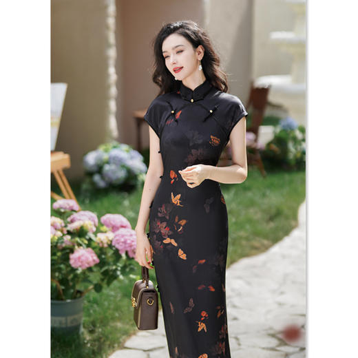 2024秋新款复古国风针织修身日常新中式长款短袖旗袍SYK66718 商品图3