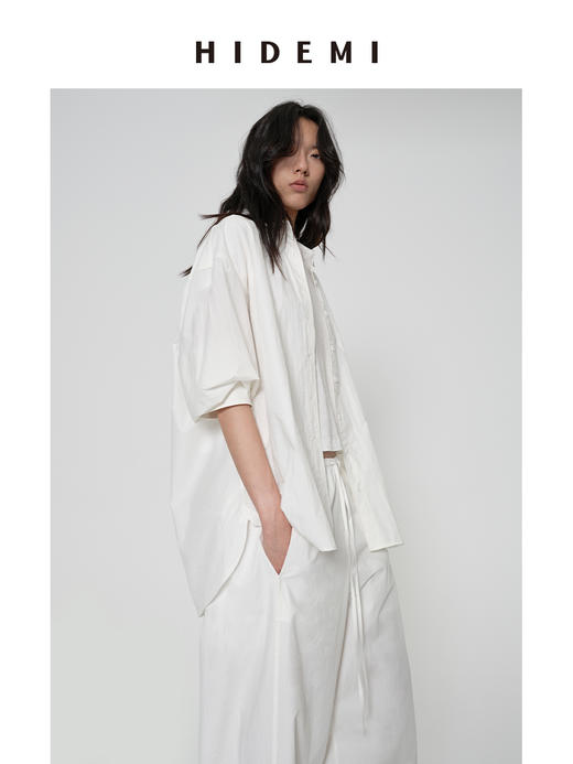 HIDEMI 甄选长绒棉酵素水洗做旧感空气微褶皱极简廓形男朋友衬衫 商品图4