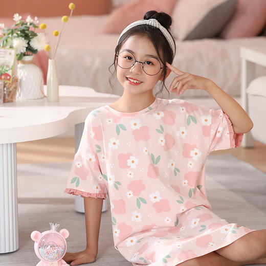 芬腾女童装睡裙夏季纯棉薄款透气连衣裙卡通中大童全棉家居服睡衣 商品图3