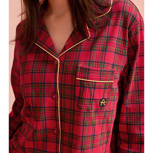 芬腾情侣红色睡衣春秋季纯棉长袖女结婚本命年休闲男士全棉家居服 商品图2