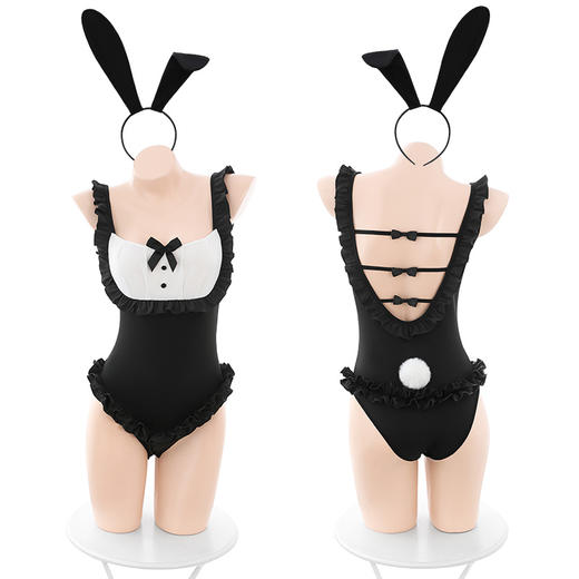 霏慕性感开裆免脱制服诱惑激情房事挑逗兔女郎套装女6638 黑+白[兔耳发箍+可 商品图12