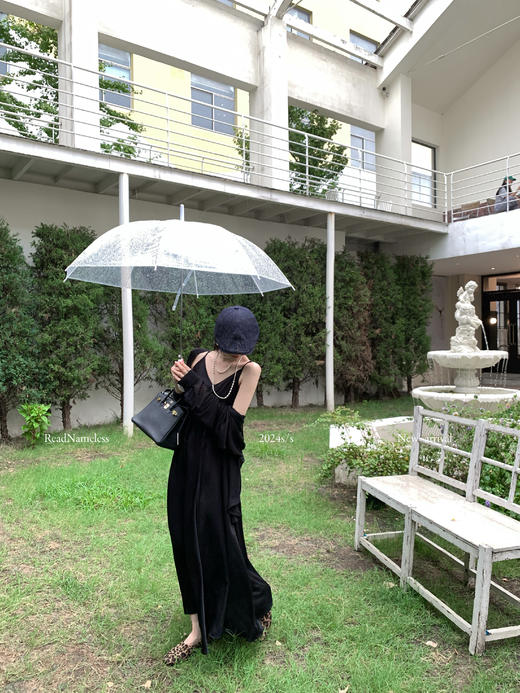 Read Nameless /迪拜贵妇黑色吊带裙+独家100%人丝黑色褶皱袖衬衫 商品图4