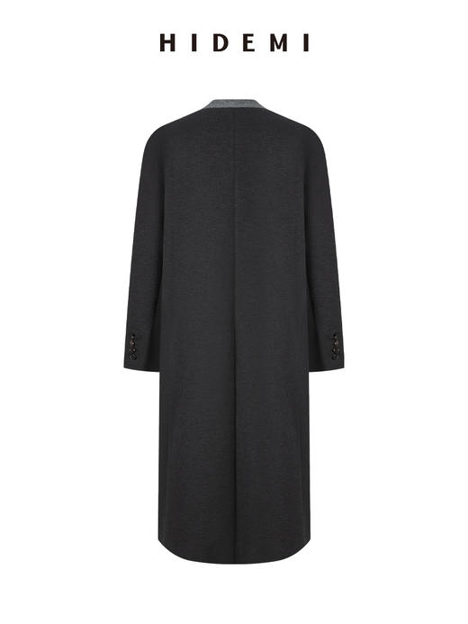 HIDEMI 甄选可再生纤维斜纹复古感v领宽肩大廓形厚款高织高克重长款西装西服大衣 商品图7