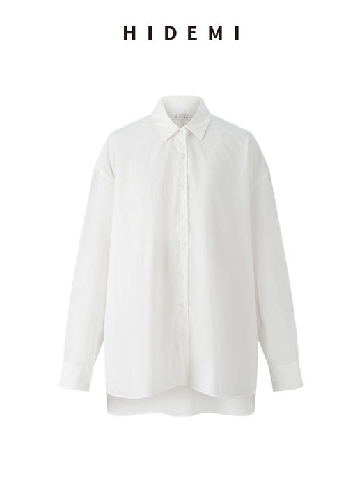 HIDEMI 甄选长绒棉酵素水洗做旧感空气微褶皱极简廓形男朋友衬衫 商品图8