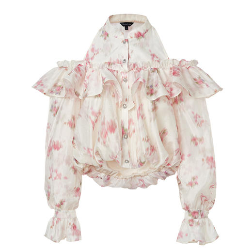 甜美浪漫感晕染印花挂脖荷叶边长袖上衣MC88TP612 商品图4